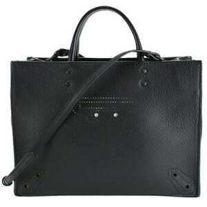 Balenciaga Paper Handbag Black Leather Perforated Tote Shoulder Bag